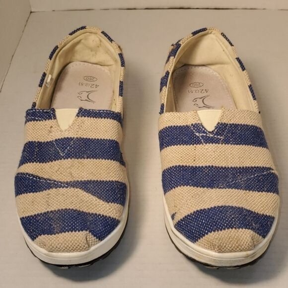 Minika Canvas Shoes Wedge Stripe Slip On Navy Cream Women's Size 10 WOMAN'S - Picture 3 of 12